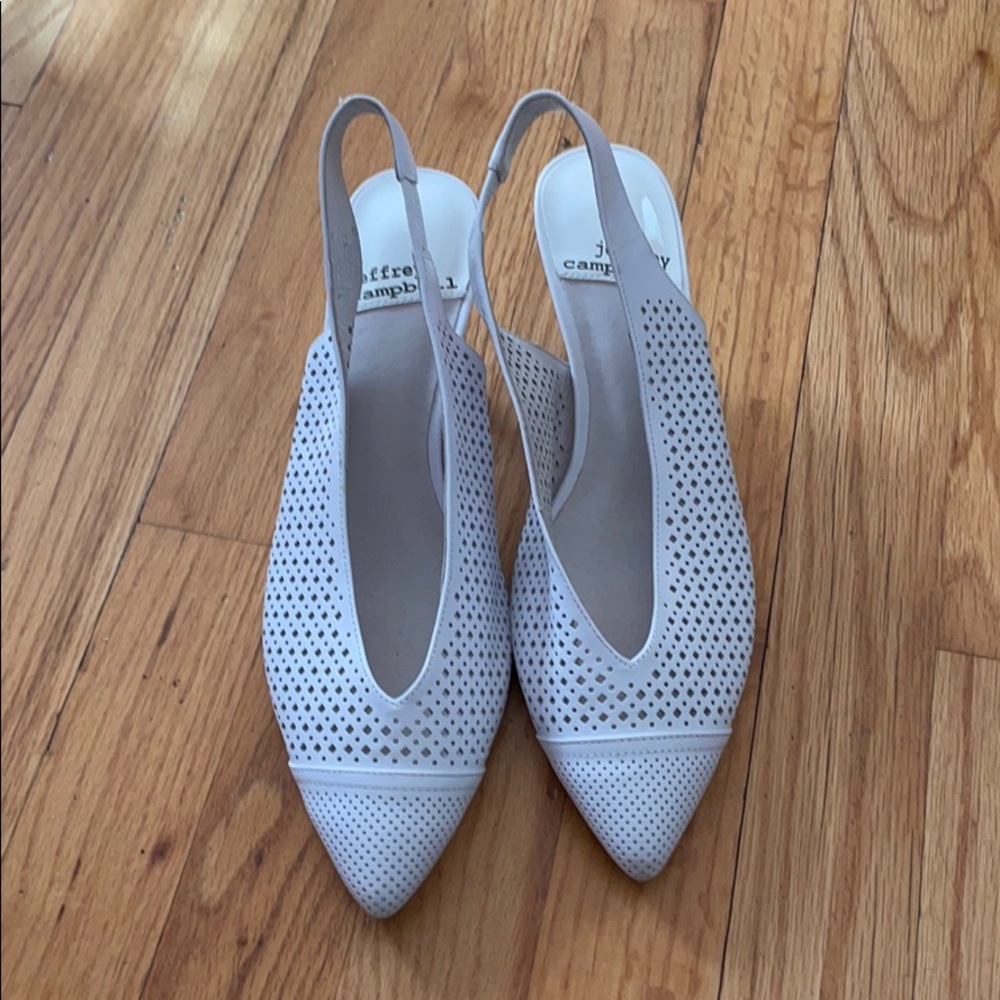 White Jeffery Campbell sling-backs